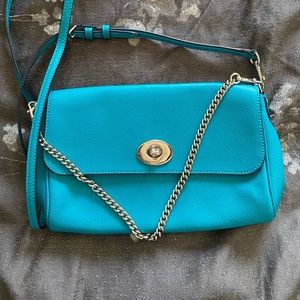 Coach crossbody teal blue and silver details